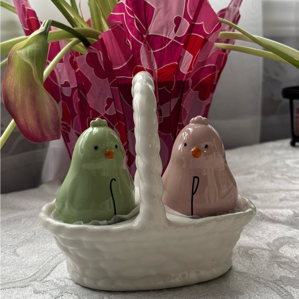 Rae Dunn Green and Pink Bird Salt and Pepper Shakers